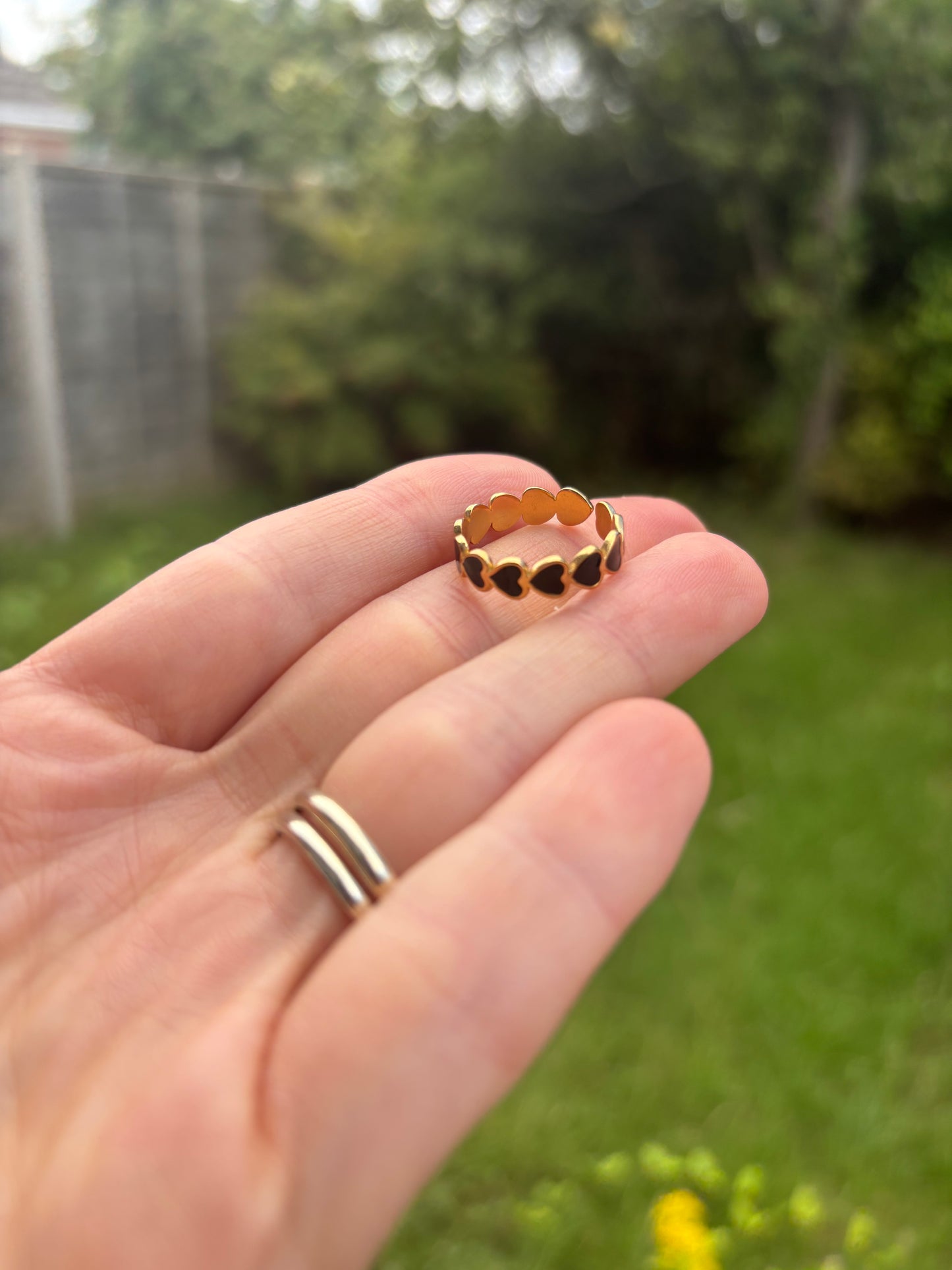 18k gold plated stainless steel black heart ring