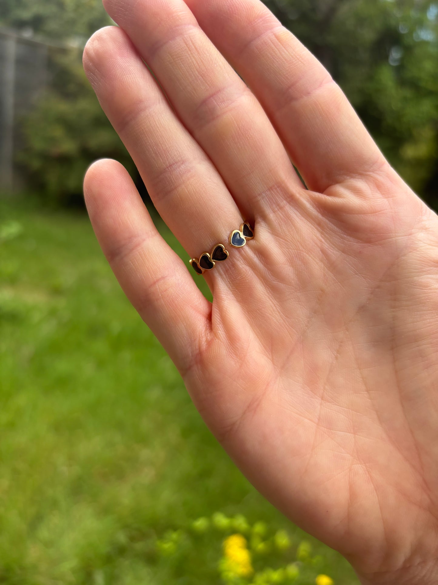 18k gold plated stainless steel black heart ring