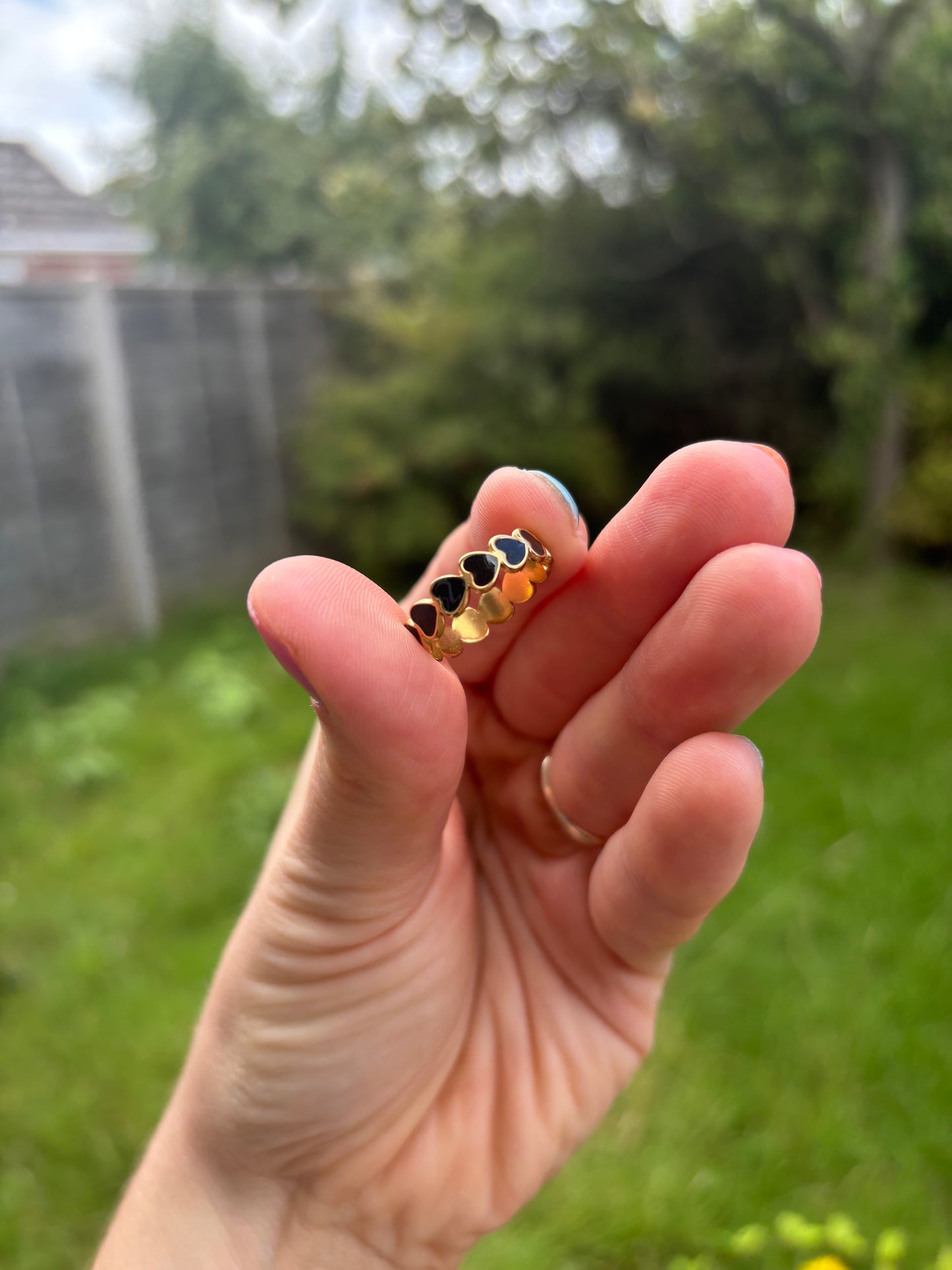 18k gold plated stainless steel black heart ring