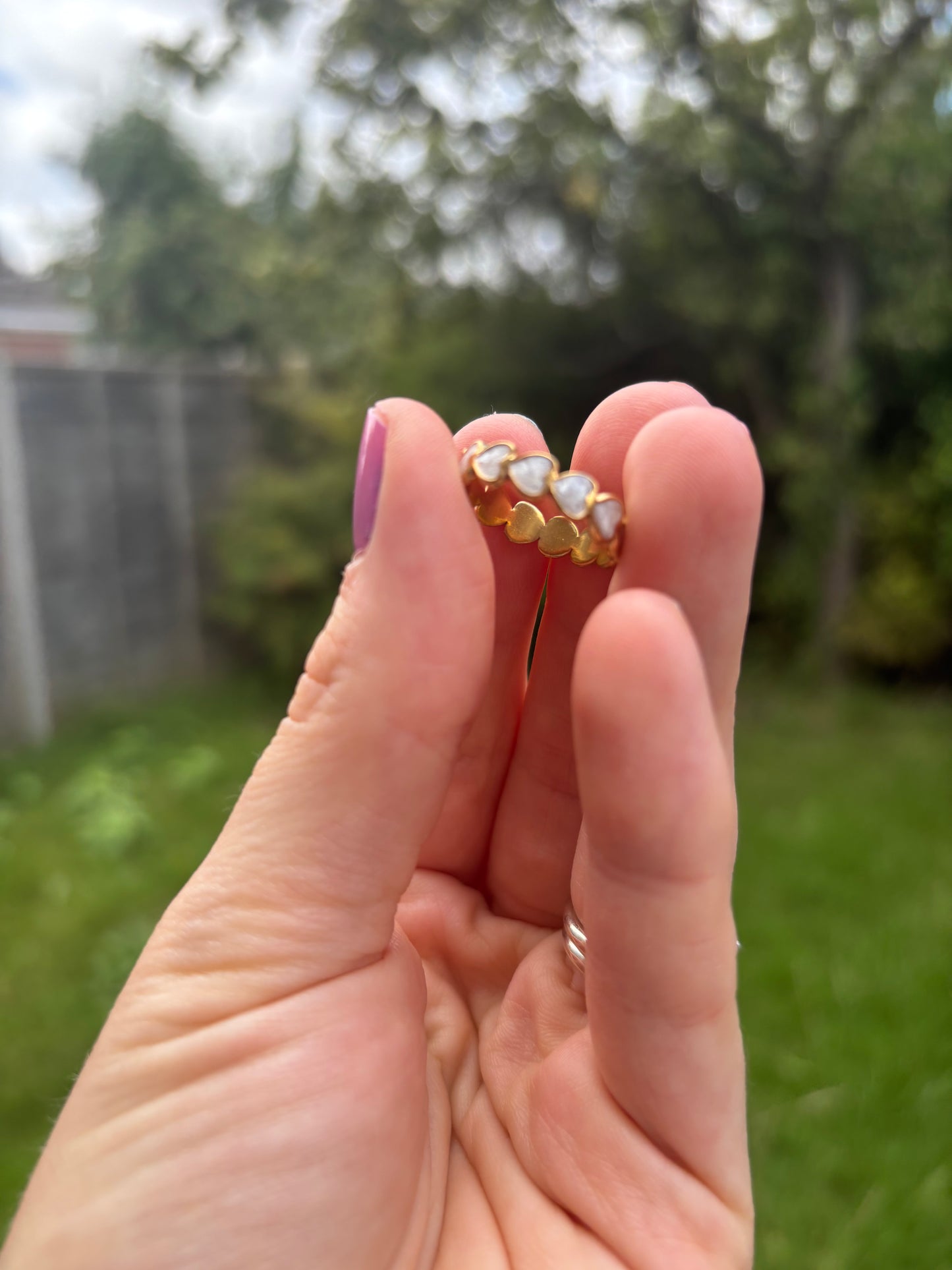 18k gold plated stainless steel white heart ring