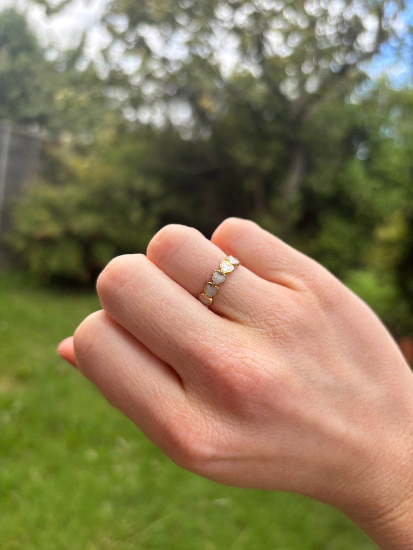 18k gold plated stainless steel white heart ring