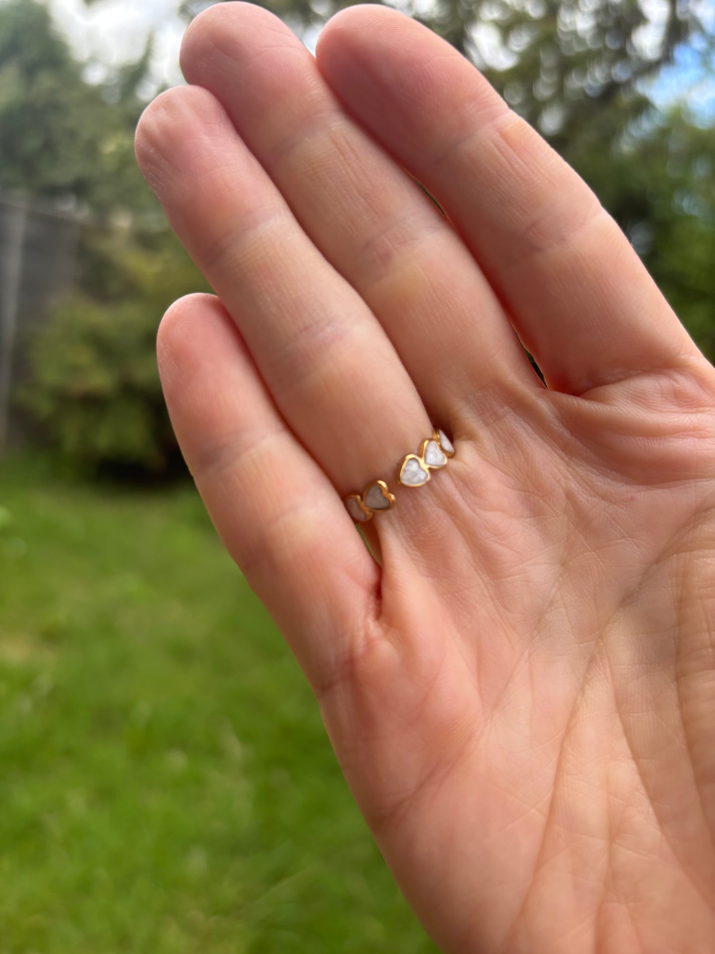 18k gold plated stainless steel white heart ring