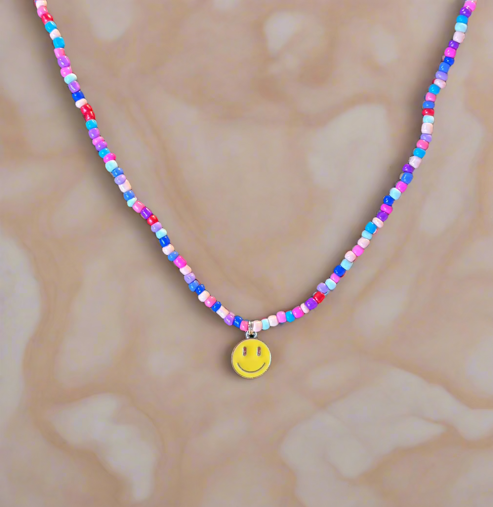 Girls yellow smiley face necklace