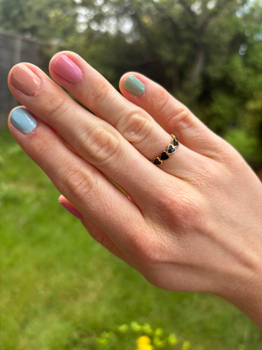 18k gold plated stainless steel black heart ring