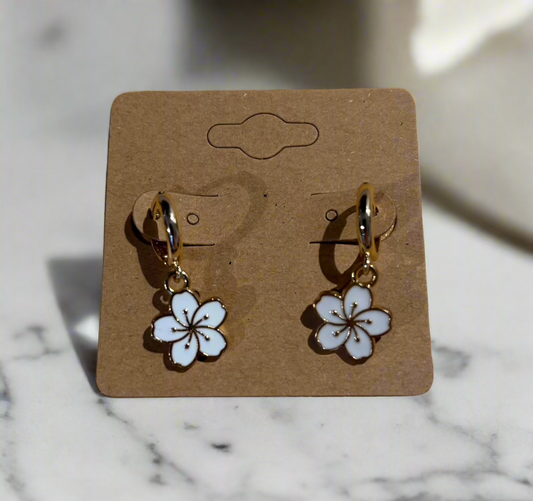 White hibiscus earrings