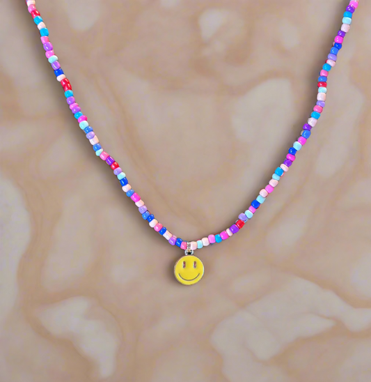 Girls yellow smiley face necklace