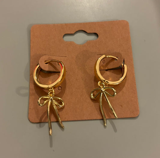 Skinny gold bow earrings