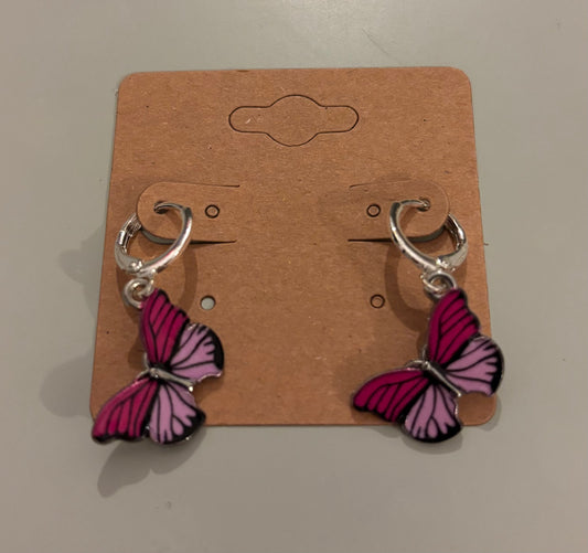 Pink butterfly earrings